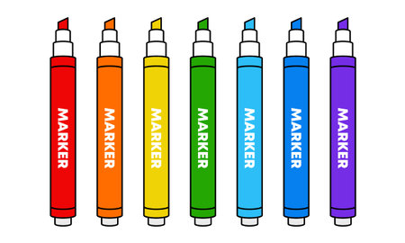Colorful marker pen  for Children and School.  Kids vivid painting tools, 
various color palette. Office markers collection. Vector illustrationのイラスト素材