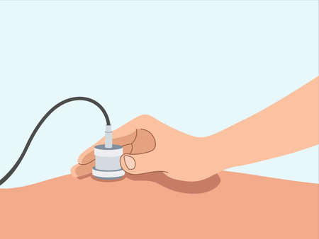 Ultrasound examination procedure. Measurement of internal organs. 
Medical symbol for a medical center. Vector illustrationのイラスト素材