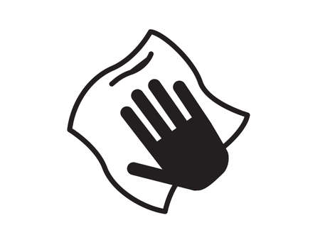 Cleaning icon. The hand cleans the surface with a cloth, a napkin. 
Protection and care from viruses. Vector icon.のイラスト素材