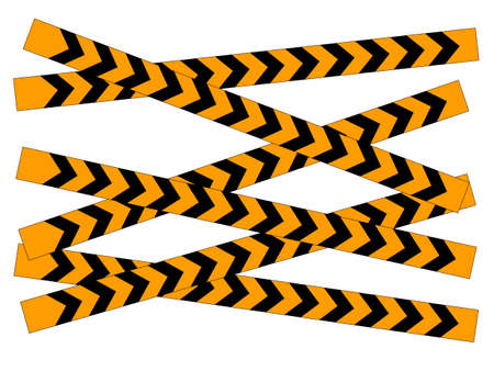Yellow and black stripes on ribbon. Symbol of dangerous and radioactive substances 
in industry. Caution tape. Vector Illustration.のイラスト素材
