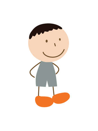 Cute cartoon kid walks. Drawing sketch. Vector illustration Isolated on white backgroundのイラスト素材
