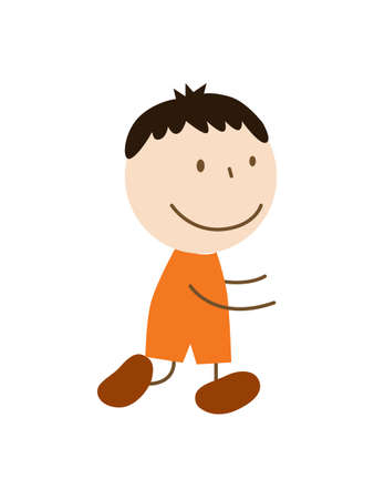 Cute cartoon kid walks. Drawing sketch. Vector illustration Isolated on white backgroundのイラスト素材