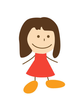 Cute cartoon kid walks. Drawing sketch. Vector illustration Isolated on white backgroundのイラスト素材