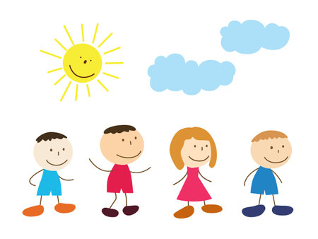 Cute cartoon kid walks. Drawing sketch. Vector illustration Isolated on white backgroundのイラスト素材