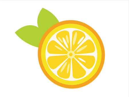 Half a lemon. A slice of yellow lemon in the cut. 
Vector flat fruit illustration isolated on white background.のイラスト素材