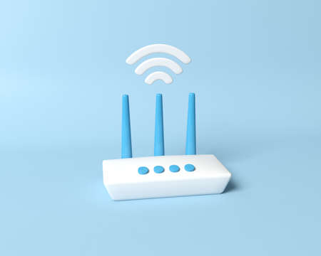 Minimal Modern 3D Router with Wifi symbol. WiFi hotspot zone. The concept of a Wireless Modem for 5G. 
3D rendering illustration.の写真素材