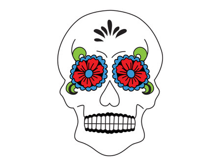 White hipster Skull with floral Mexican ornament. Retro vector illustration for tattoo, rock festivalのイラスト素材
