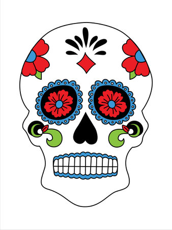 White hipster Skull with floral Mexican ornament. Retro vector illustration for tattoo, rock festivalのイラスト素材