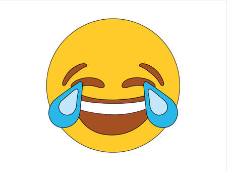 Yellow happy smiling  face. Happy smile, laughter. Cartoon emojis with joyful tears in a flat style. 
Emotions icons. Vector illustrationのイラスト素材