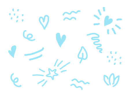Nice doodle pattern. Elements wave, dot, star, Heart for children overlay set. 
Baby photo album elements. Vector illustration on isolated background.のイラスト素材