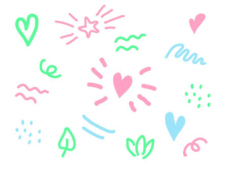 Nice doodle pattern. Elements wave, dot, star, Heart for children overlay set. 
Baby photo album elements. Vector illustration on isolated background.のイラスト素材