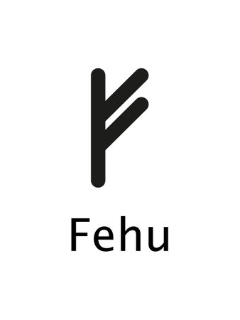 Fehu of Runes alphabet, futhark. Writing ancient Germans. Vector Mystical symbols. 
Esoteric, occult, magic illustration for Tattoos.のイラスト素材