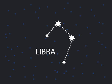 Libra Horoscope Symbol. Zodiac Constellation with Stars. Night Sky map. Vector illustration of Astrological signs 
for calendar, horoscope isolated on a backgroundのイラスト素材