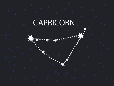 Capricorn Horoscope Symbol. Zodiac Constellation with Stars. Night Sky map. Vector illustration of Astrological signs 
for calendar, horoscope isolated on a backgroundのイラスト素材