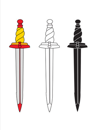 Stylized Swords. Fantasy Cartoon stabbing and cutting weapons for game design projects. Vector illustration.のイラスト素材
