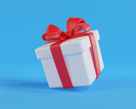 3D rendering White gift box with a red bow. A stylized icon perfect for holiday, birthday, or...