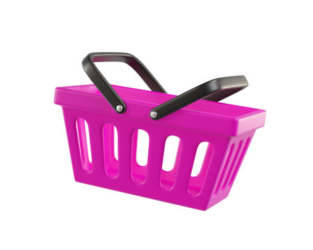 Pink empty Shopping Cart from a supermarket for shopping. Shopping Basket, Shopping bag, 3d rendering of the icon on a transparent backgroundの写真素材