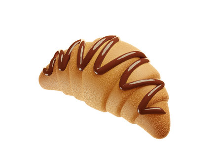 Fresh Chocolate Croissant with cream on top for Breakfast. 3d rendering on transparent png. Isolated.の写真素材