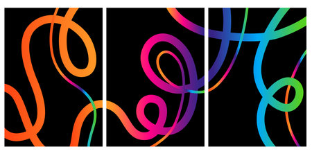 A collection of colored gradients of organic lines of elements. Smooth curved shapes in bright rainbow colors, including pink, blue, yellow, green, purple, orange and light blue, tのイラスト素材