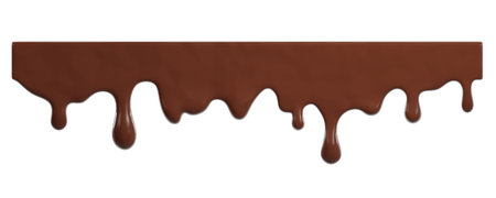 Chocolate ice cream melt with glossy drips and smooth texture for dessert designs or summer graphics. Liquid flows down in curved streams for advertisements on Transparentの写真素材