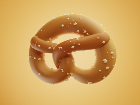 The Bavarian Pretzel. Munich Pretzel in B shape or figure eight with Salt closeup. 3d rendering illustrationの写真素材