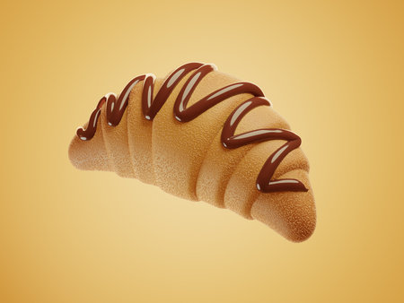 Fresh Chocolate Croissant with Drizzled Chocolate on top for Breakfast. 3d renderingの写真素材