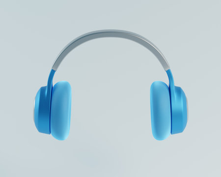 3d Blue Headphones. Modern Over-Ear Headphones with Bluetooth wireless. 3D Renderの写真素材