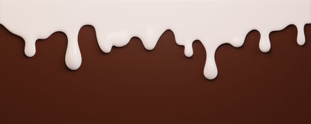 Melting chocolate background. Realistic dripping milk or cream. 3d illustrationの写真素材