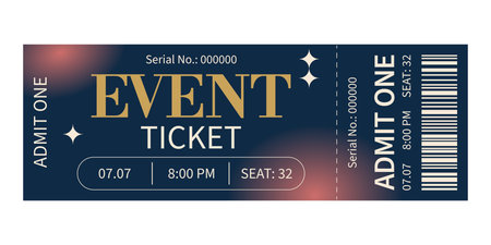 Luxury Retro Event Ticket. Coupon in Gold and Dark Blue Colors. Admit One sign. Vector illustration.のイラスト素材