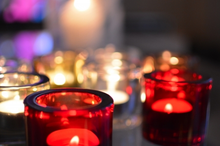 Candles and lights in different coloursの写真素材