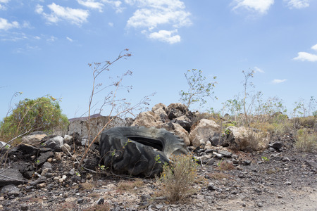 Car tire pollution landscapeの写真素材