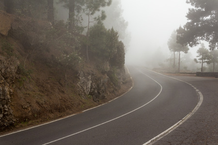 empty road / abandoned highway in thick fog / cloudsの写真素材
