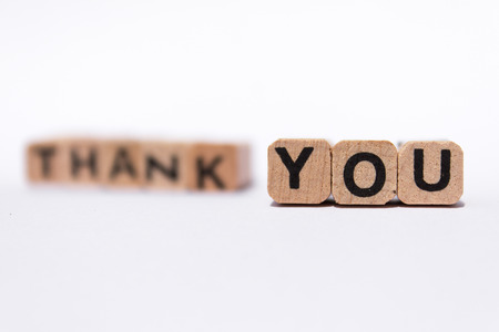thank you text on white background - letter cubesの写真素材