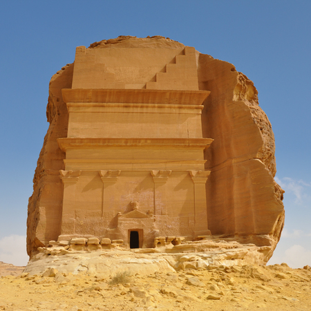 Qasr al Farid, biggest tomb in Archeological site Mada'in Saleh, saudi arabiaの写真素材