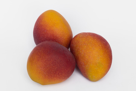 3 fresh mangos isolated on white backgroundの写真素材