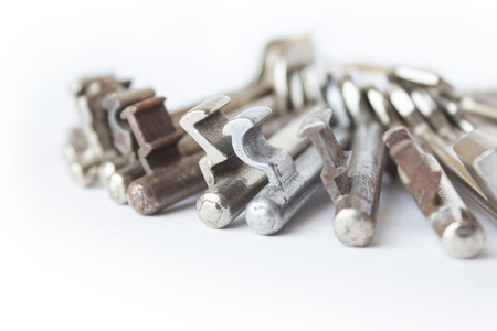 bunch of keys macro on white backgroundの写真素材