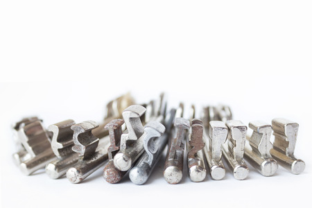 bunch of keys macro on white background - copy space
