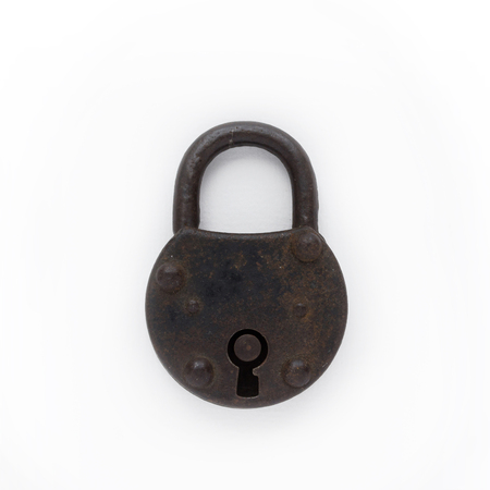 old padlock black lock isolated on white backgroundの写真素材