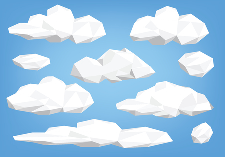 cloud collection, cloud set low poly, polygonのイラスト素材
