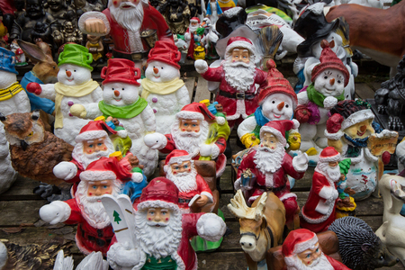 many santa claus figures, christmas backgroundのeditorial素材