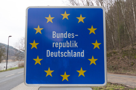 german border street sign, entering germany traffic signの写真素材