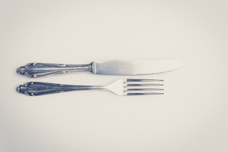 beautiful old silver cutlery , knife and fork vintage styleの写真素材