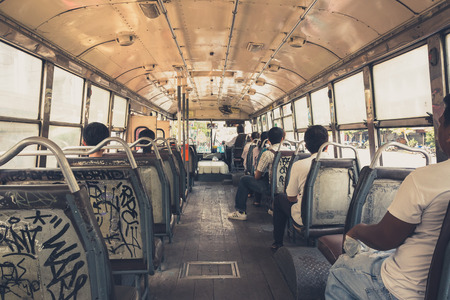 Bangkok, Thailand, March 14. 2014: People inside public bus,bangkok, thailand.のeditorial素材