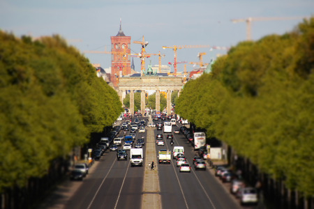 Berlin city skyline - brandenburg gate and red town hall - tilt shiftのeditorial素材