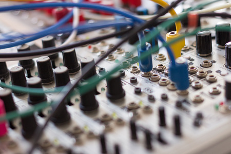 cables and electronic macro - analog synthesizerの写真素材