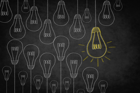 light bulbs drawing, creativity concept - good ideasの写真素材