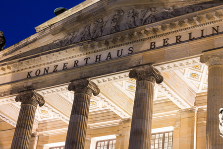The historic concert hall (Konzerthaus) at Gendarmenmarkt at night in Berlin, Germany.のeditorial素材