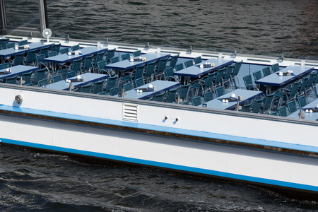 Empty seats in tourism boat - city cruise shipのeditorial素材