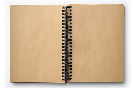 Open old book with blank pages isolated on whiteの写真素材