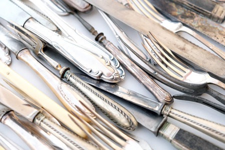 vintage cutlery, beautiful old silver tablewareの写真素材